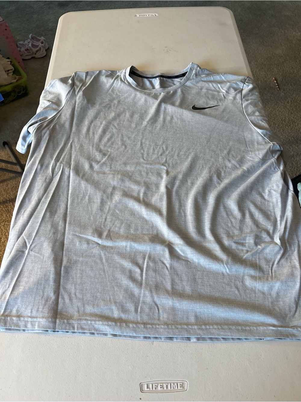 Nike Men’s Light Gray Short Sleeve Dri-FIT Tee with Black Swoosh